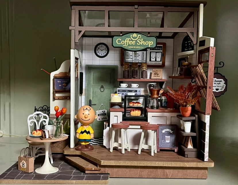 Robotime Rolife No.17 Café Kit de maison miniature pour enfants et adultes Maison de poupée 3D en bois à monter soi-même Jouets de construction Décoration de la maison