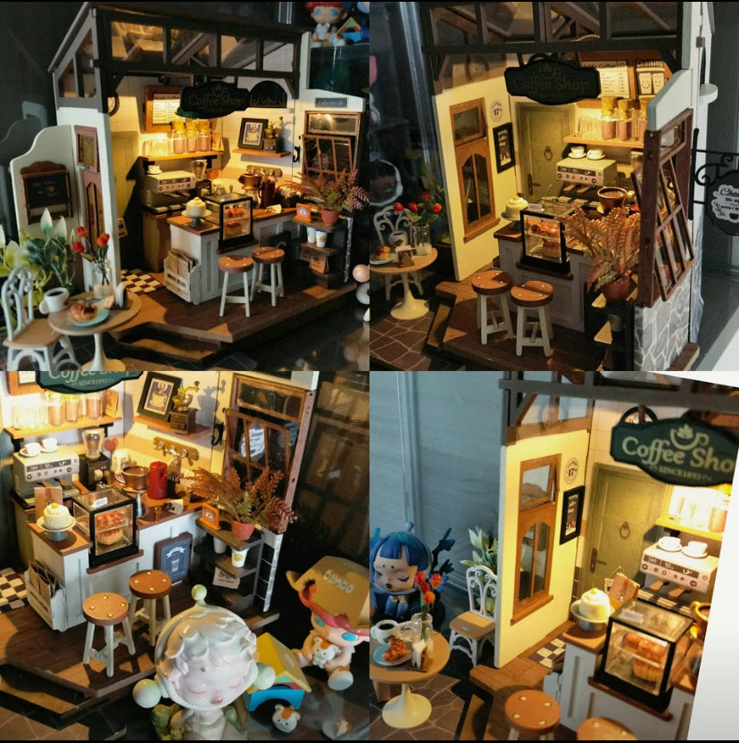 Robotime Rolife No.17 Café Kit de maison miniature pour enfants et adultes Maison de poupée 3D en bois à monter soi-même Jouets de construction Décoration de la maison