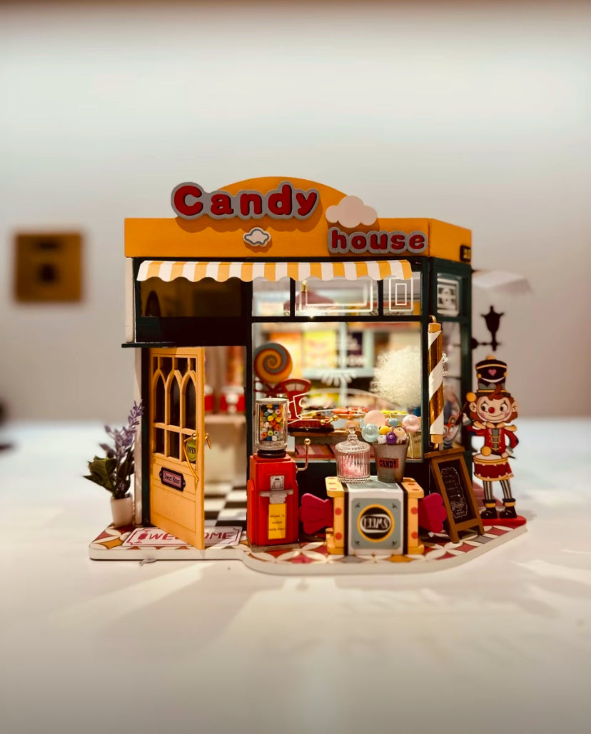 Kit de rompecabezas hecho a mano DG158 Casa de dulces arcoíris Casa de muñecas en miniatura de madera 3D para hacer tú mismo