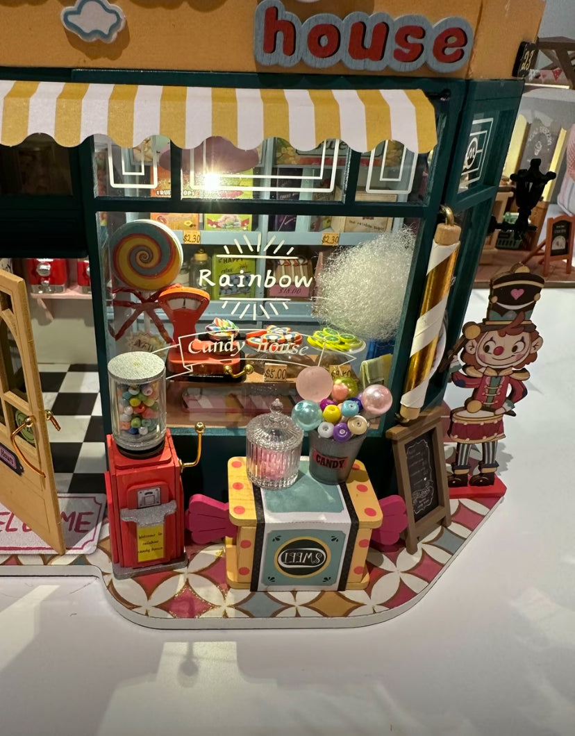 Kit de rompecabezas hecho a mano DG158 Casa de dulces arcoíris Casa de muñecas en miniatura de madera 3D para hacer tú mismo