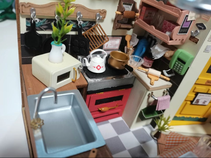 Kit de rompecabezas hecho a mano Robotime Rolife DG159 Casa de muñecas en miniatura de madera 3D de bricolaje con cocina acogedora 