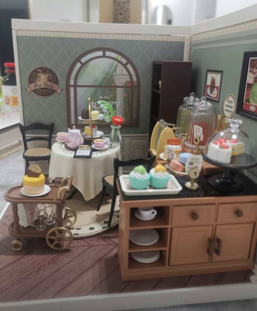DW011 Té de la tarde Robotime Mini casa de muñecas Kit de casa en miniatura para hacer uno mismo con accesorios