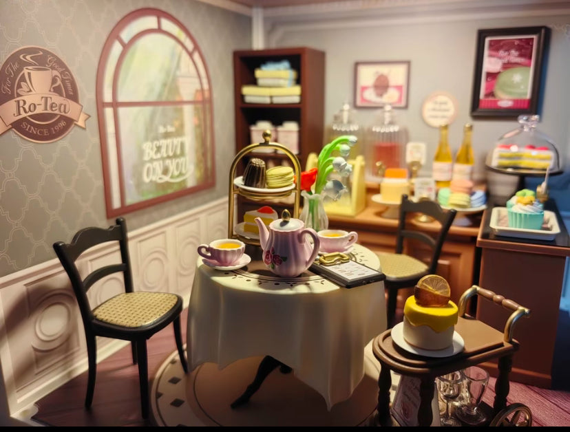 DW011 Té de la tarde Robotime Mini casa de muñecas Kit de casa en miniatura para hacer uno mismo con accesorios