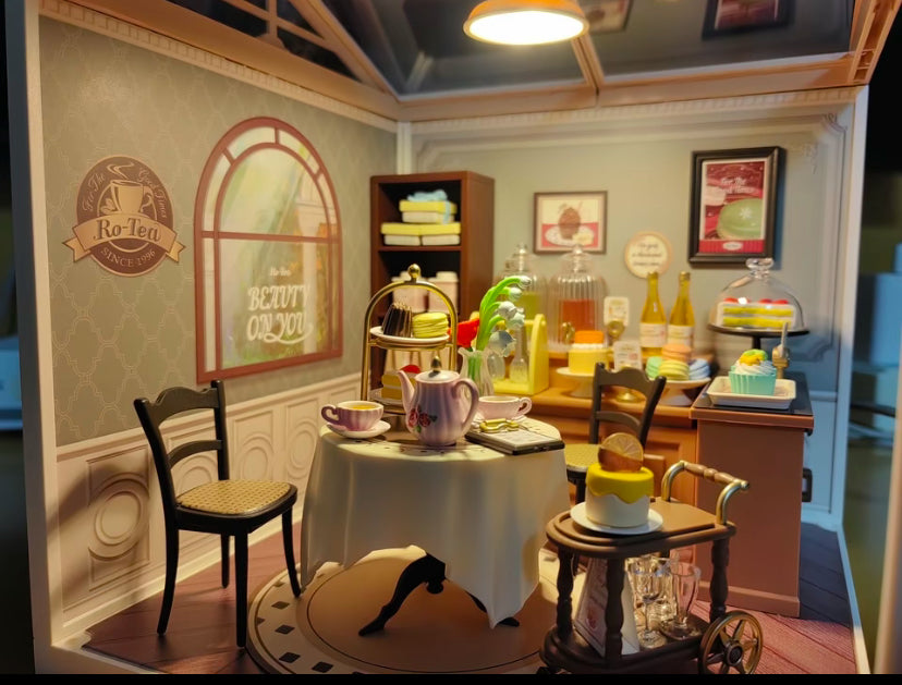 DW011 Té de la tarde Robotime Mini casa de muñecas Kit de casa en miniatura para hacer uno mismo con accesorios