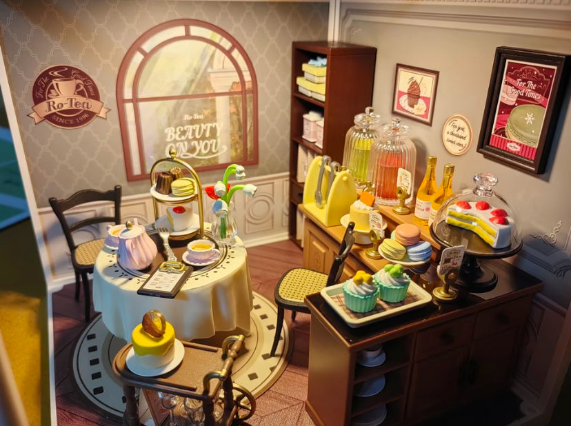 DW011 Té de la tarde Robotime Mini casa de muñecas Kit de casa en miniatura para hacer uno mismo con accesorios