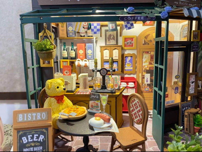 Restaurante en miniatura Robotime Rolife Tipsy, casa de muñecas en 3D, rompecabezas de madera, diseño de bar de bistró, regalos para la decoración del hogar familiar, juguetes