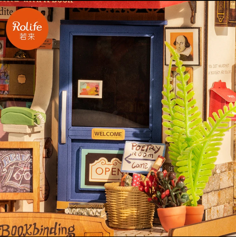 Robotime Rolife Jouets éducatifs DIY Maison miniature DG164 Corner Bookstore Modèle Kit Puzzles 3D en bois