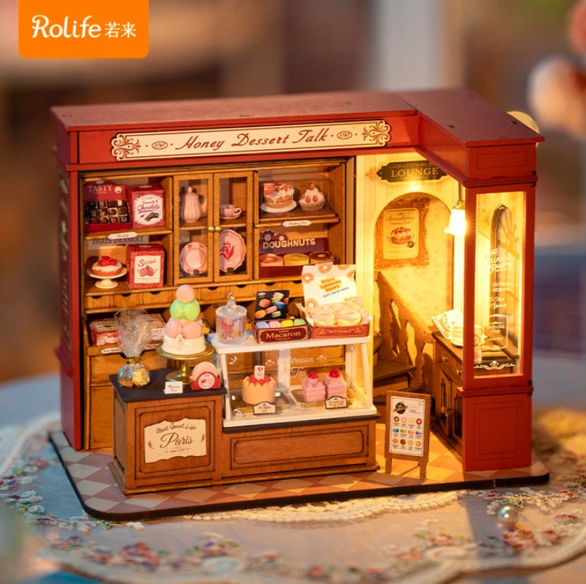 Juguetes educativos de Rolife Robotime, casa en miniatura para hacer uno mismo DG168, modelo de postre de miel, rompecabezas de madera en 3D