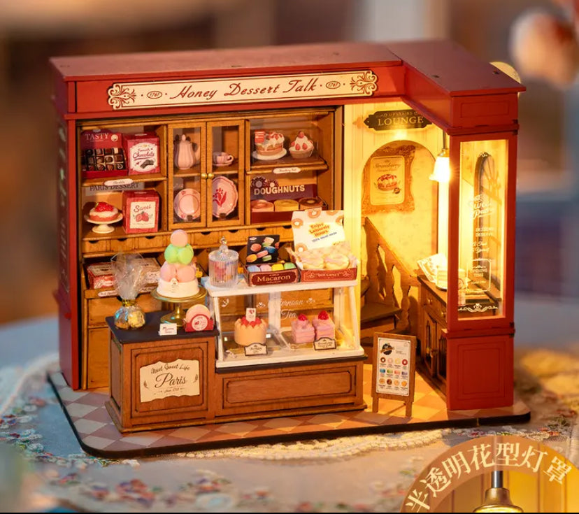 Juguetes educativos de Rolife Robotime, casa en miniatura para hacer uno mismo DG168, modelo de postre de miel, rompecabezas de madera en 3D