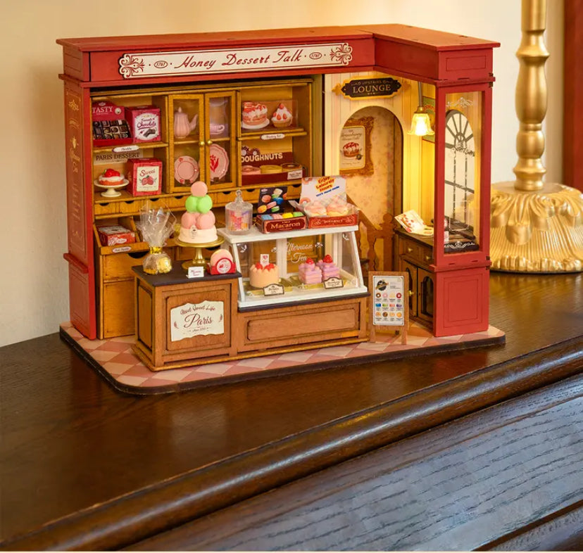 Juguetes educativos de Rolife Robotime, casa en miniatura para hacer uno mismo DG168, modelo de postre de miel, rompecabezas de madera en 3D