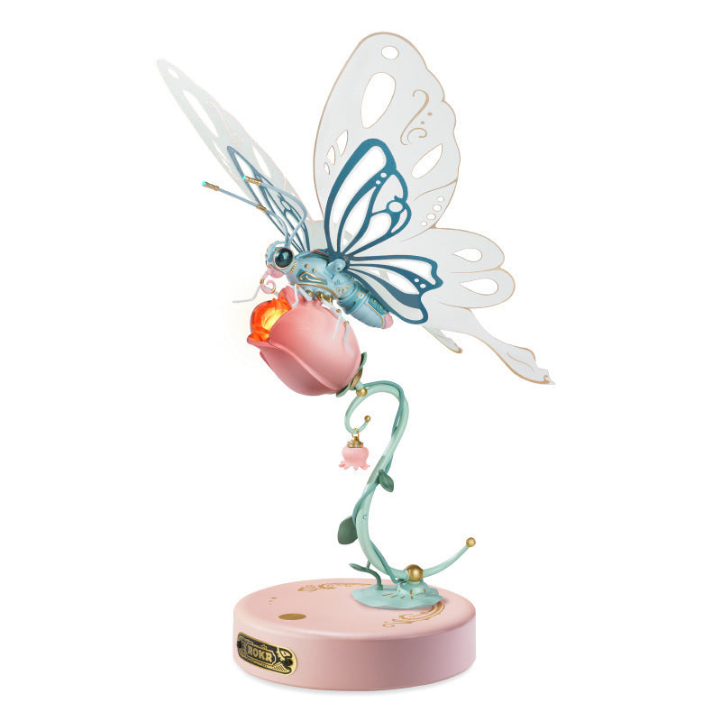 Rompecabezas de metal 3D Robotime Rokr con forma de mariposa y luz LED, regalo de bloques de construcción de estilo industrial para niños - MI05