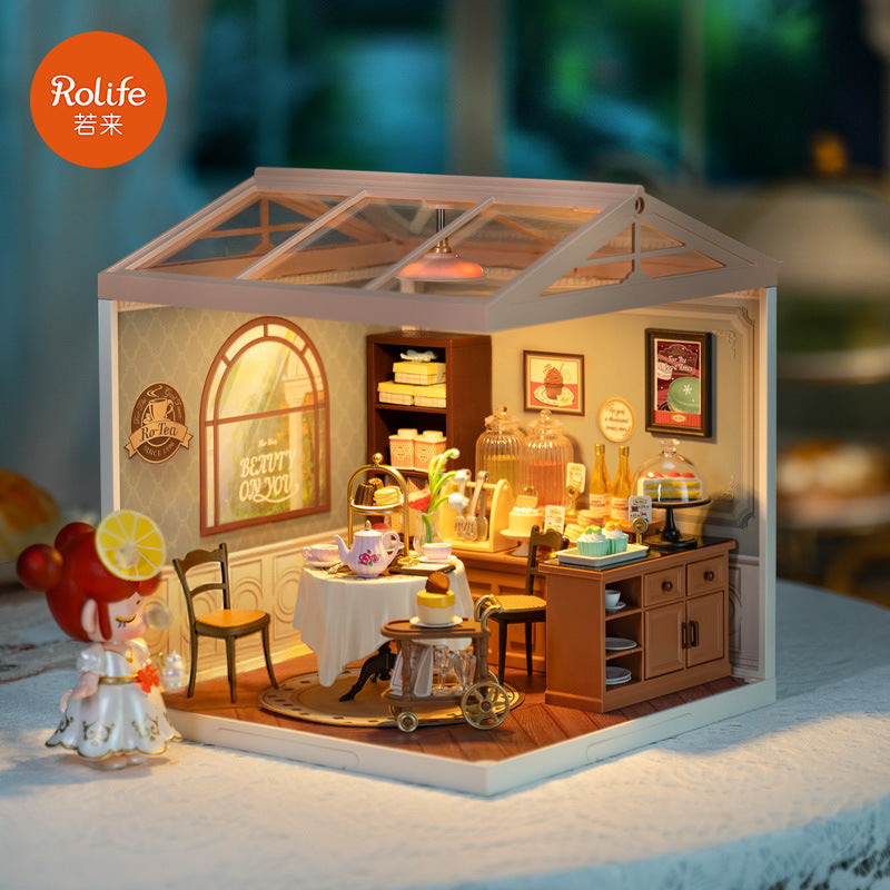 DW011 Té de la tarde Robotime Mini casa de muñecas Kit de casa en miniatura para hacer uno mismo con accesorios