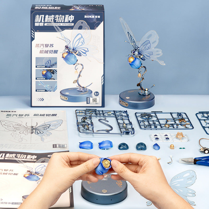 Rompecabezas de metal 3D Robotime Rokr con forma de mariposa y luz LED, regalo de bloques de construcción de estilo industrial para niños - MI05