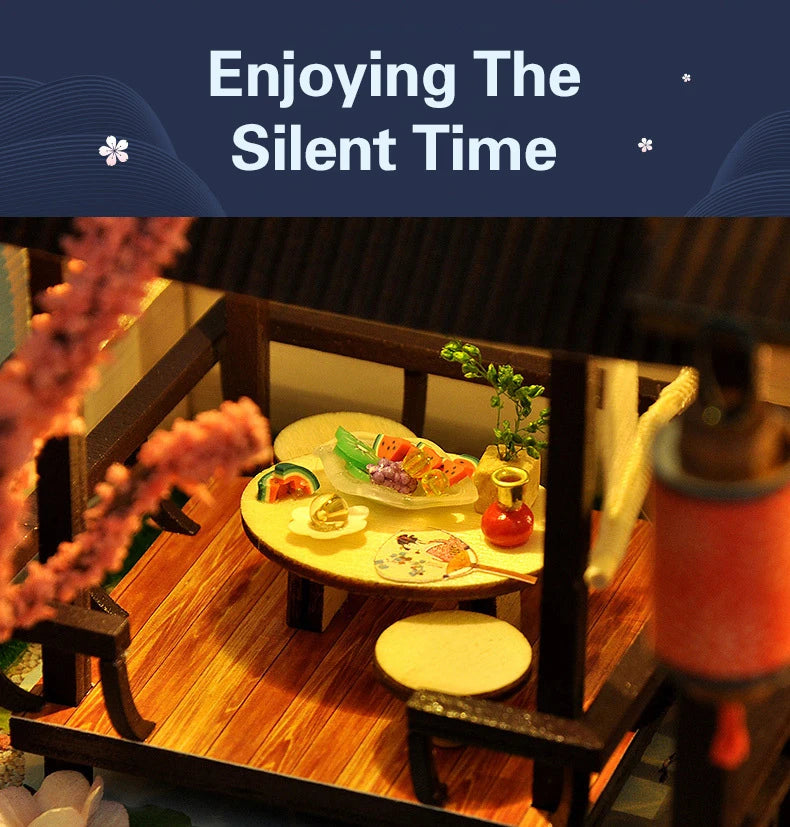 Cutebee Super Mini Wooden Doll House Mini Sakura Garden House Furniture Building Kit Toys for Children Gifts