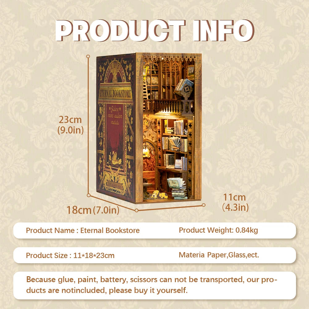 Cutebee DIY Miniature House Book Nook Bookshelf Insert Dollhouse Model Roombox Building Kit Wooden Bookshelf Toys Bookend Gifts