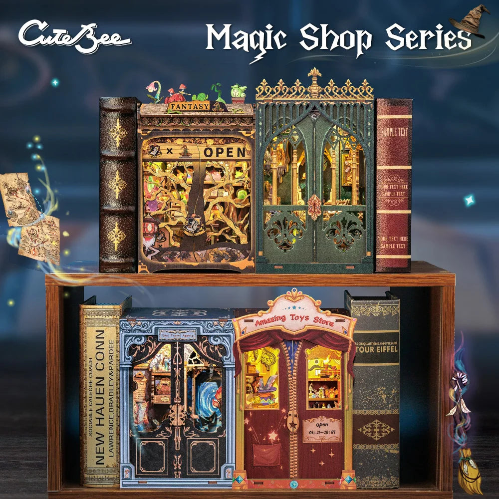 CUTEBEE DIY Book Nook Kit Miniature Dollhouse with Light Magic Bookshelf Insert Booknook Home Decoration for Craft Birthday Gift