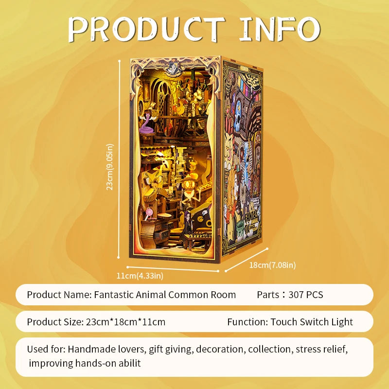 CUTEBEE Book Nook DIY Miniature Wooden Dollhouse Kit with Light Furniture Bookshelf Insert Assembly Booknook for Decoration Gift