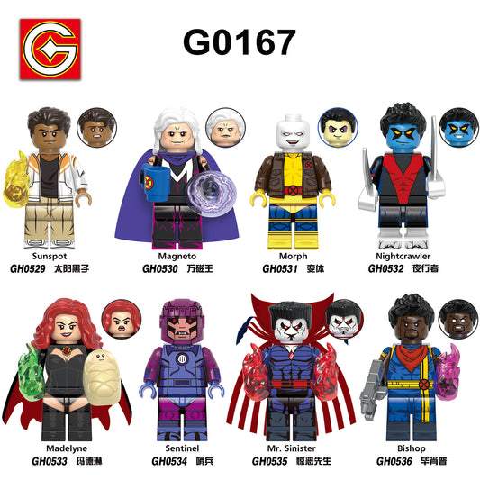 G0167 LEGO Magneto Morph Nightcrawler Sunspot Super Heroes Mini Figures Toys Children Building Block Plastic DIY for Kids Gifts